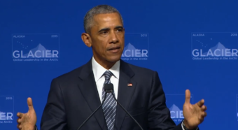 President Barack Obama addressed the GLACIER conference in Anchorage Monday. (Screenshot)