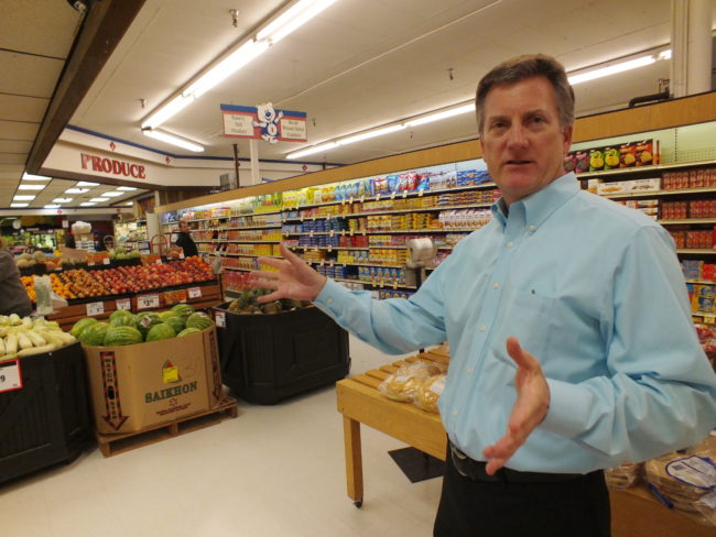 Tyler Myers, president of The Myers Group, says they hope to update Superbear IGA with new flooring and lighting while the deli and produce sections will be expanded. (Photo by Matt Miller/KTOO)