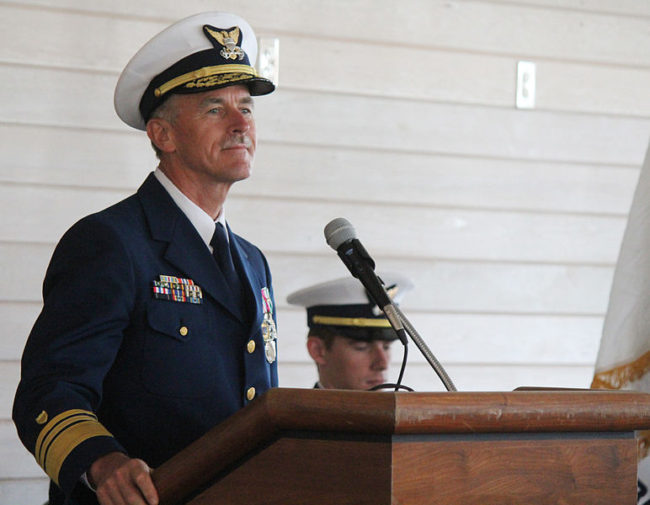 Vice Adm. Paul Zukunft, Pacific Area Commander, traveled to Kodiak in 2013 to speak at the change of command ceremony for the Coast Guard cutter Alex Haley. (Creative Commons photo by Nicole Klauss)