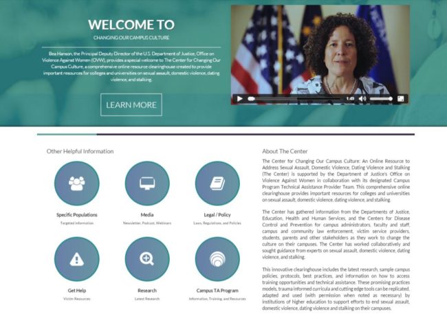 The Office on Violence Against Women has launched a website aimed at helping colleges and universities deal with sexual assault, domestic violence, dating violence and stalking on campus. (Screenshot)