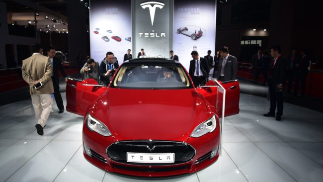 Tesla's Model S P85D, seen here at a car show in April, scored 103 on Consumer Reports' 100-point ratings system. Johannes Eisele/AFP/Getty Images