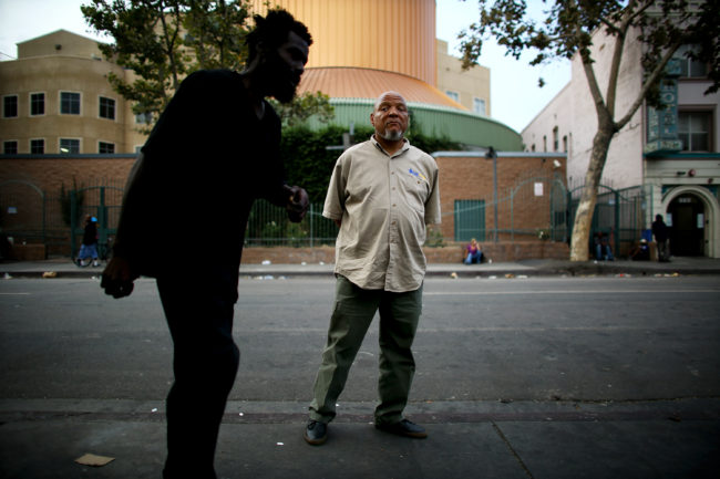 Kevin Kincey looks for homeless veterans on Los Angeles' Skid Row and helps them get off the streets. David Gilkey/NPR