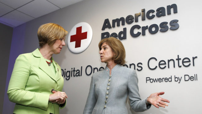 American Red Cross chief Gail McGovern (right) and Rep. Susan Brooks of Indiana tour the American Red Cross Digital Operations Center last year in Washington, D.C. Paul Morigi/AP Images for American Red Cross