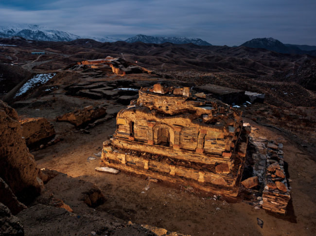Nearly a hundred ancient Buddhist shrines like this one have been uncovered by archaeologists at Mes Aynak, south of Kabul. © Simon Norfolk/National Geographic