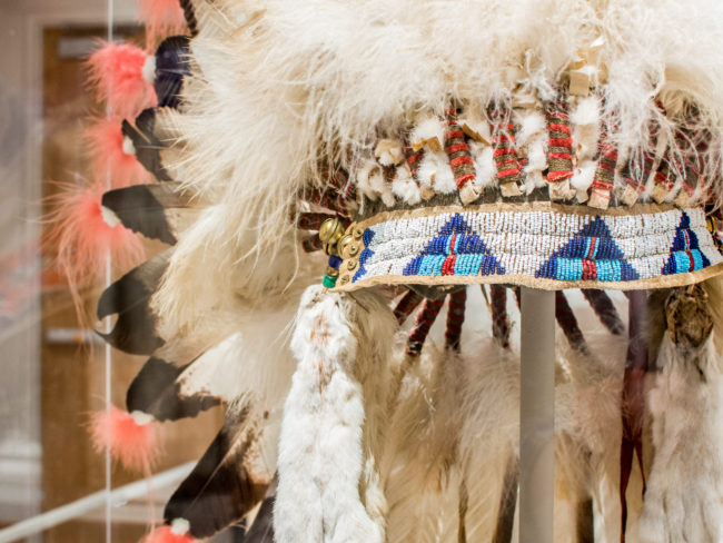 In the reservation era, Blackfeet men adopted this Sioux-style warbonnet. The men who wore these early reservation warbonnets would not have actually worn them in war. Courtesy of the Brinton Museum