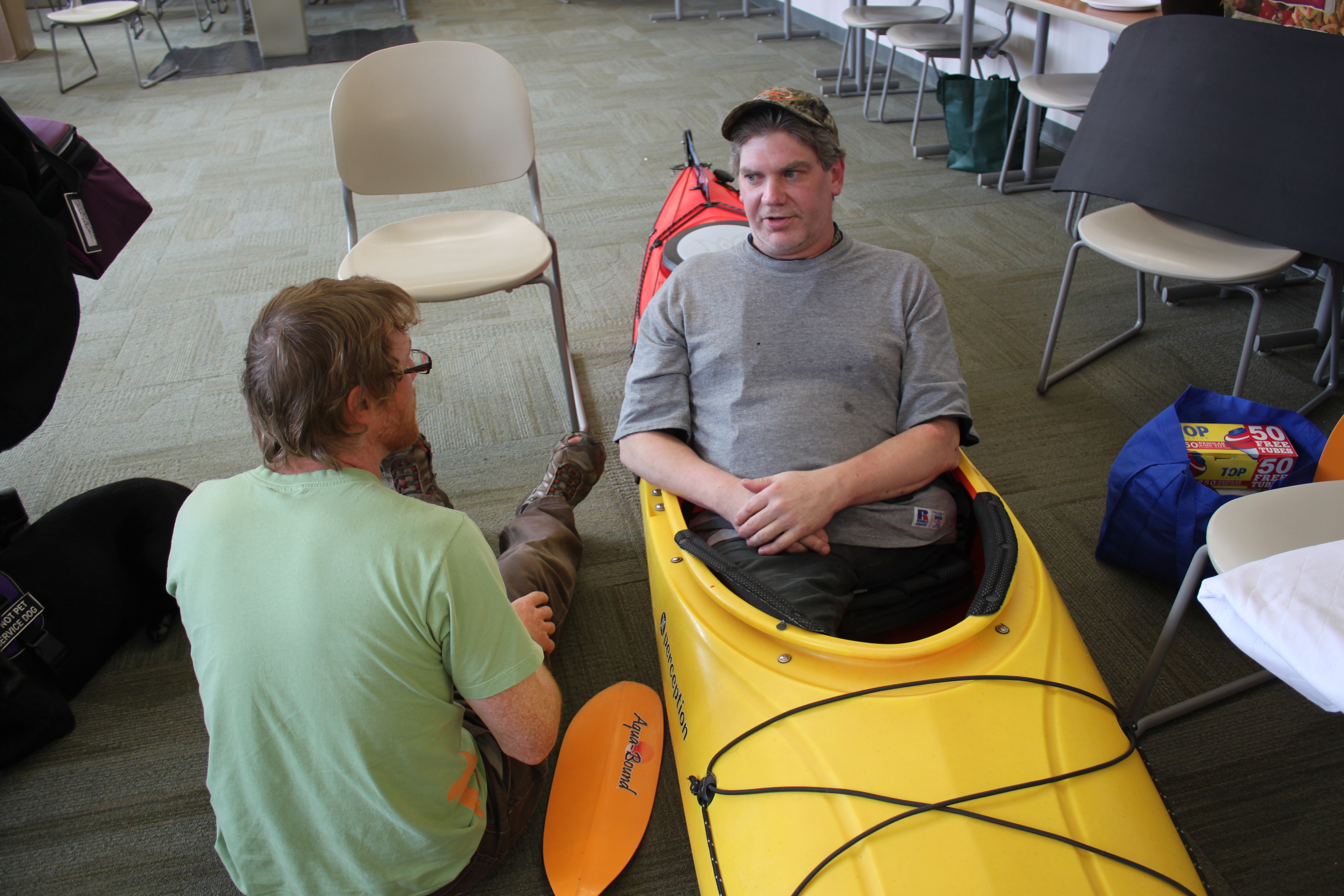 J.C. Terrill says sitting in a kayak is more comfortable than sitting in a chair. (Photo by Lisa Phu/KTOO)