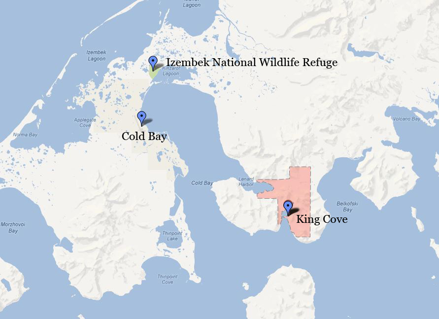 King Cove road, Izembek National Wildlife Refuge, Cold Bay map