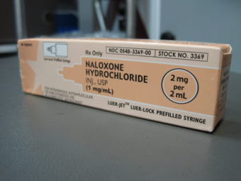 Naloxone HCl preparation, pre-filled Luer-Jet package for intravenous administration. (Creative Commons photo by Intropin)
