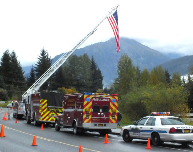 Juneau Police and Capital City Fire/Rescue were among those attending the 9/11 observance. (Photo by Matt Miller/KTOO)