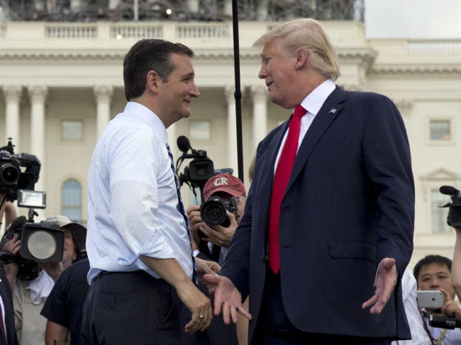 Republican presidential candidates Sen. Ted Cruz of Texas and businessman Donald Trump