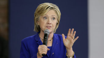 Democratic presidential candidate Hillary Clinton speaks during a community forum Tuesday at Moulton Elementary School in Des Moines, Iowa. Charlie Neibergall/AP