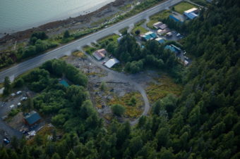 An aerial view of the junkyard site four miles south of downtown Wrangell. (Photo courtesy of Alaska Department of Environmental Conservation)