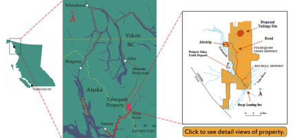The Tulsequah Chief Mine is northeast on Juneau, just across the border in British Columbia. (Map by Chieftain Metals.)