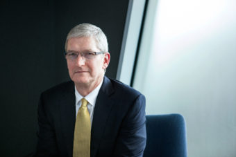 "We don't collect a lot of your data and understand every detail about your life. That's just not the business that we are in," says Apple CEO Tim Cook, shown here at the NPR offices in Washington, D.C., on Thursday. Ariel Zambelich/NPR