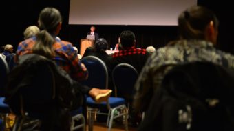 Lt. Gov. Byron Mallott was one of several Tlingit leaders to give welcoming remarks at “Sharing Our Knowledge: A Conference of Tlingit Tribes and Clans” on Thursday morning at Centennial Hall. (Photo courtesy Office of the Lieutenant Governor)