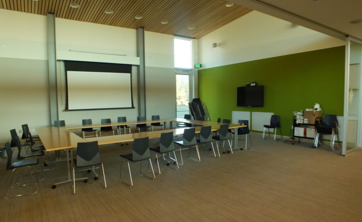 Meeting room at the entrance of the new Mendenhall Valley Public Library. (Photo by Matt Miller/KTOO)