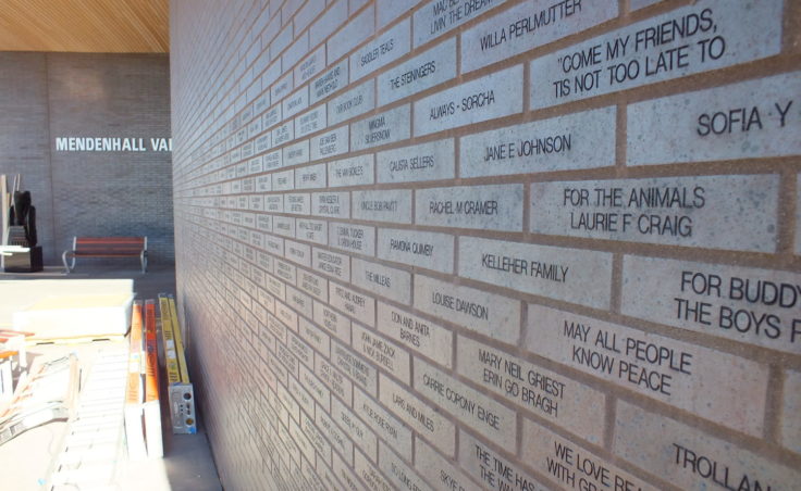 The names of donors to the new Mendenhall Valley Public Library are engraved on bricks. (Photo by Matt Miller/KTOO)