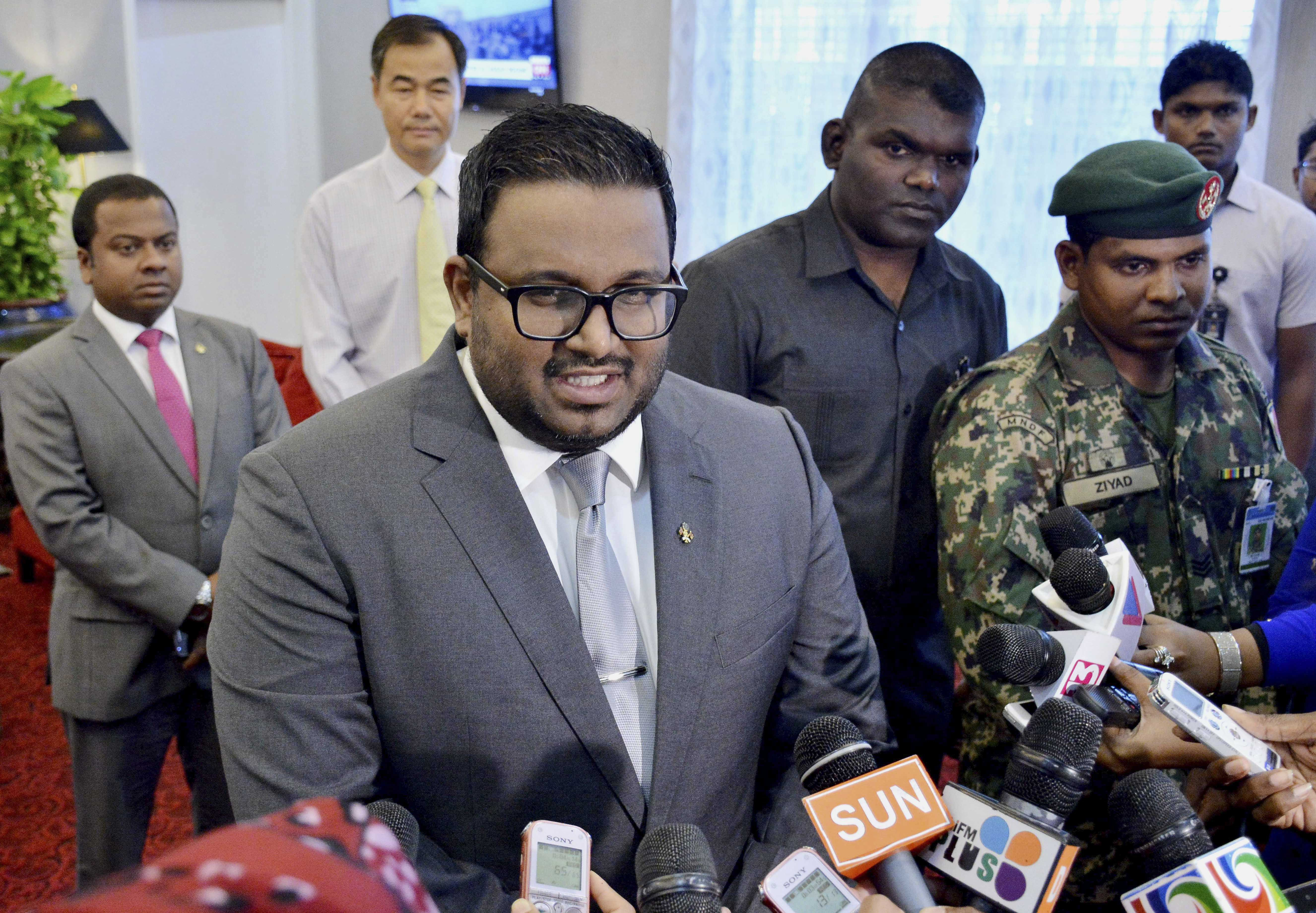 Maldives Vice President Ahmed Adeeb speaks to media earlier this month at the Ibrahim Nasir International Airport, near Male, Maldives. (Photo by Ali Naseer/AP)