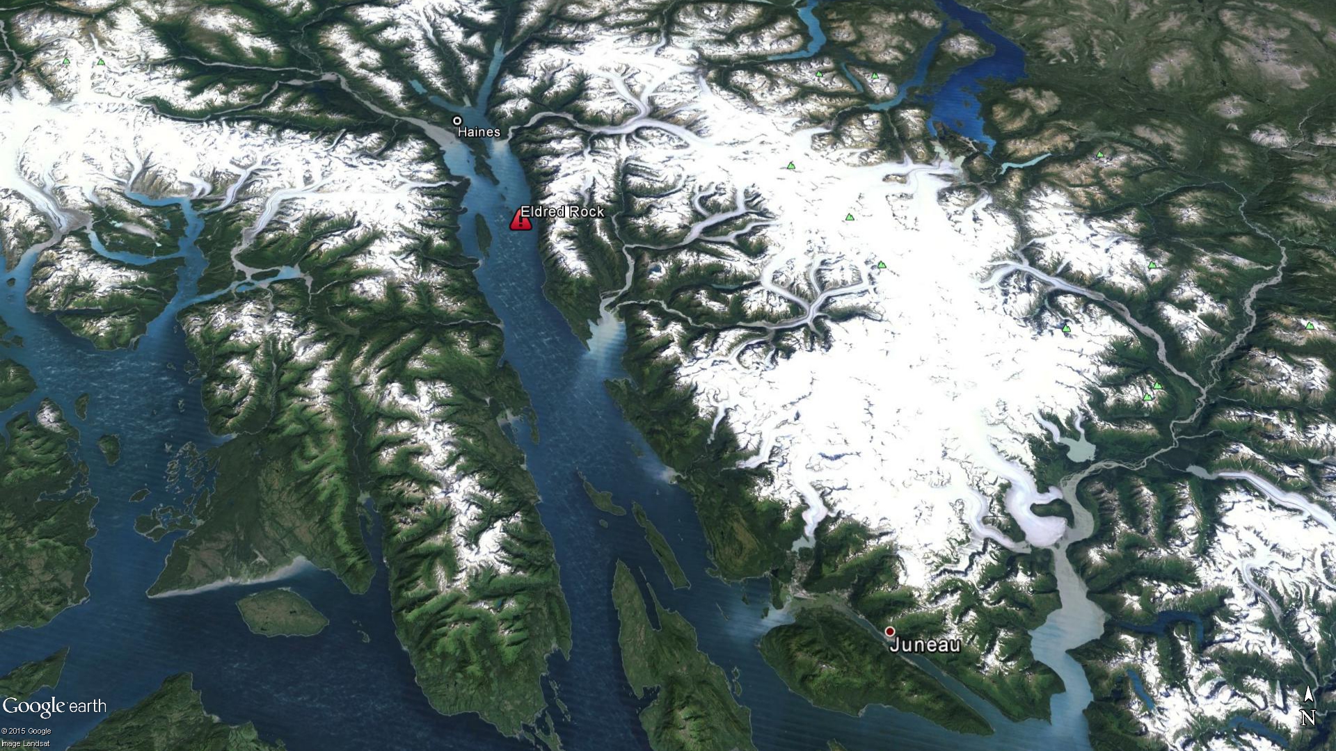 Eldred Rock is south of Haines. (Google Maps)