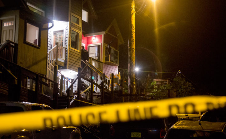Juneau Police investigate the house of Juneau Mayor Greg Fisk on the evening of Monday November 30th. Photo by: Mikko Wilson / KTOO