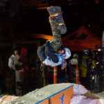 29 - Max, performs an inverted jump at the Downtown Rail Jam Dec. 19th. Max won the award for best trick. (Photo by Mikko Wilson/KTOO)