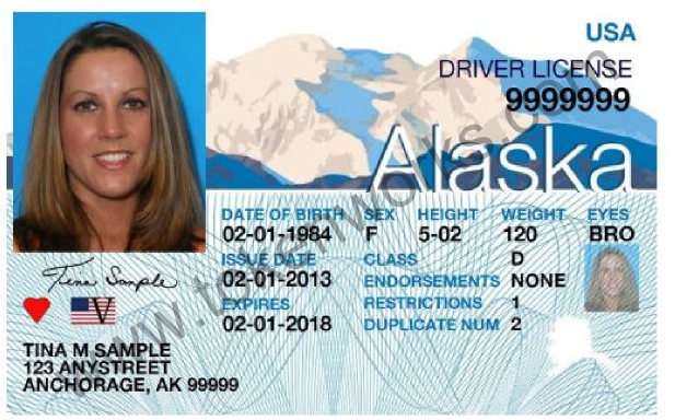 Sample Alaska driver license. (Image courtesy of the Department of Motor Vehicles)