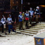 Contestants watch as they wait their turn to jump at the Downtown Rail Jam Dec.19th. (Photo by Mikko Wilson/KTOO)