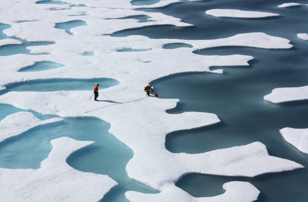 On July 12, 2011, crew from the U.S. Coast Guard Cutter Healy retrieved a canister dropped by parachute from a C-130, which brought supplies for some mid-mission fixes. The ICESCAPE mission, or "Impacts of Climate on Ecosystems and Chemistry of the Arctic Pacific Environment," is a NASA shipborne investigation to study how changing conditions in the Arctic affect the ocean's chemistry and ecosystems. The bulk of the research took place in the Beaufort and Chukchi seas in summer 2010 and 2011. (photo by Kathryn Hansen/NASA)