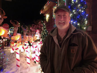 Originally from Long Island, N.Y., Jeff Campbell moved to Juneau in 1985. He's been decorating his house since the early 1990s. (Photo by Lisa Phu/KTOO)