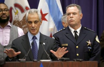 Chicago Mayor Rahm Emanuel and Police Superintendent Garry McCarthy appear at a news conference on Tuesday in Chicago. Charles Rex Arbogast/AP