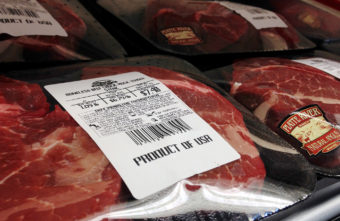 Country-of-origin labels — like this one, on a package of steak at a grocery store in Lincoln, Neb. — tell consumers where their meat comes from. Grant Gerlock/NET News