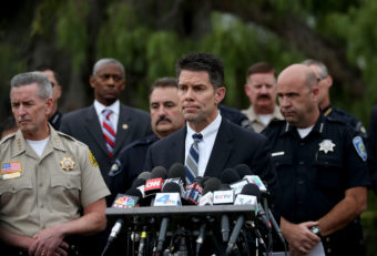 Federal Bureau of Investigation assistant director David Bowdich speaks during a news conference on Friday in San Bernardino, Calif. The FBI is officially investigating the attack carried out by Syed Farook and his wife Tashfeen Malik as an act of terrorism. Justin Sullivan/Getty Images