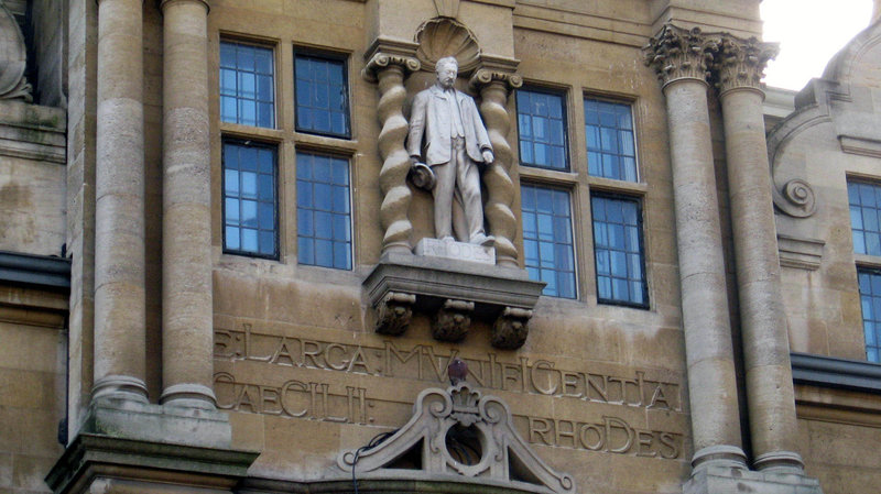 A statue of Cecil Rhodes stands on Oriel College at Oxford University.