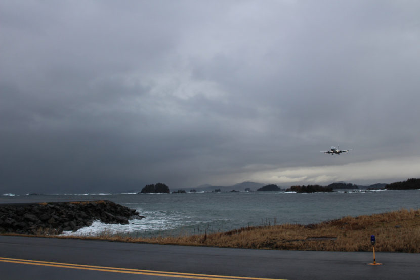 Sitka’s runway is encompassed by the Pacific Ocean. The tides bring in debris and some of that debris attracts birds, creating a natural buffet (Photo by Emily Kwong/KCAW photo)