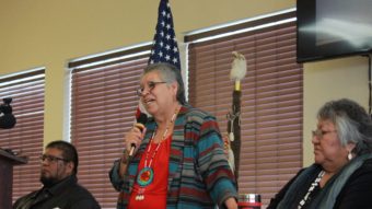 Burns Paiute Tribal Chairperson Charlotte Rodrique talks to reporters about the armed occupation of the Malheur National Wildlife Refuge near Burns, Ore., on Wednesday. Manuel Valdes/AP