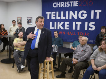 New Jersey Gov. Chris Christie speaks during a town hall campaign stop in New Hampshire. (John Minchillo/AP)