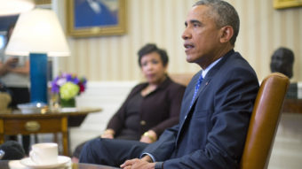 President Obama met with Attorney General Loretta Lynch and law enforcement officials Monday to discuss executive actions the president can take to curb gun violence. The president is also expected to speak about guns Tuesday. Pablo Martinez Monsivais/AP
