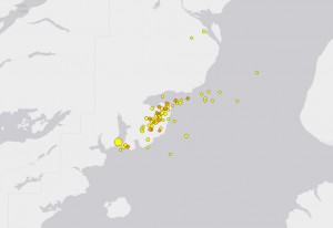 A USGS earthquake map shows lots of seismic activity around Anchor Point, including the 7.1M shaker felt from Fairbanks to Juneau. (Screenshot)