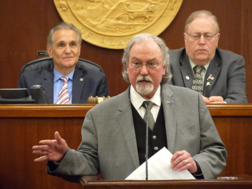 Alaska Chief Justice Craig Stowers delivers the 2016 State of the Judiciary Address, Feb. 10, 2016. (Photo by Mircea Brown/360 North)