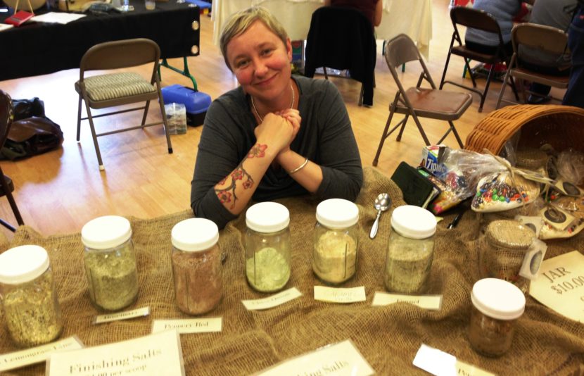 Mindy Anderson sells Salty Pantry products at the Petersburg Farmer’s Market. (Photo by Ed Schoenfeld/CoastAlaska News)