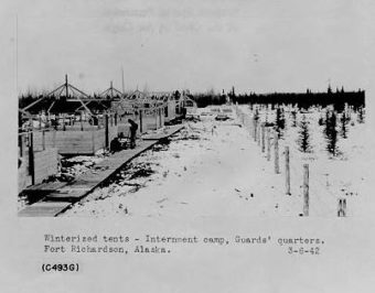 Camp construction at Fort Richardson, 1942. (Photo courtesy of Dr. Morgan Blanchard, Northern Land Use Research Alaska)