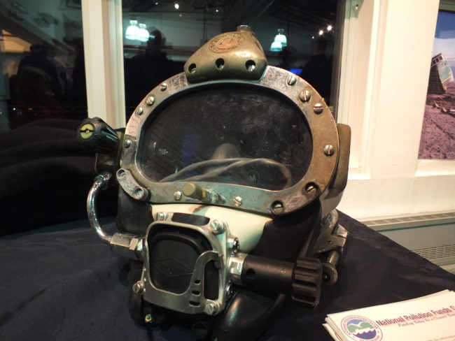A diver's personal helmet is put on display by Global Diving and Salvage during the open house. (Photo by Matt Miller/KTOO)