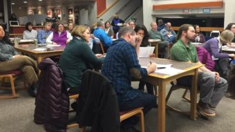 The Juneau School District held a public forum on the budget Feb. 2, 2016 at the Juneau-Douglas High School library. (Photo by Lisa Phu/KTOO)