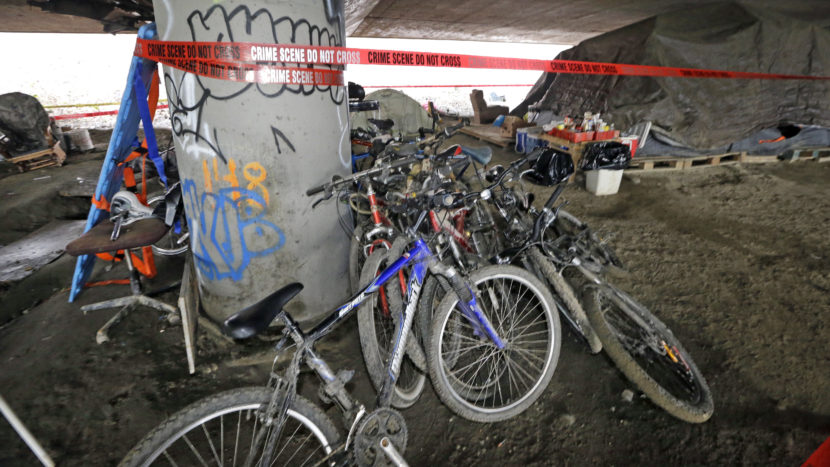 The area under Interstate 5 in Seattle where a shooting took place last week. Police say they've arrested three teenagers in the case. Elaine Thompson/AP