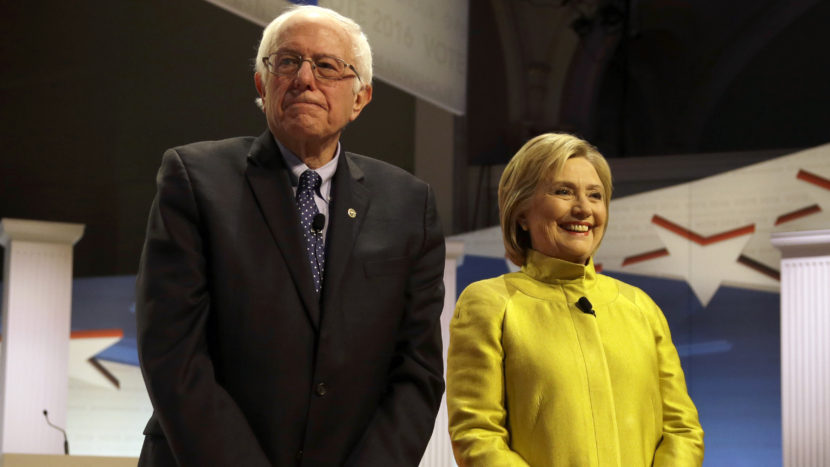 Democratic presidential candidates Bernie Sanders and Hillary Clinton agreed at last week's debate in Wisconsin to overturn the Citizens United ruling. (Tom Lynn/AP)