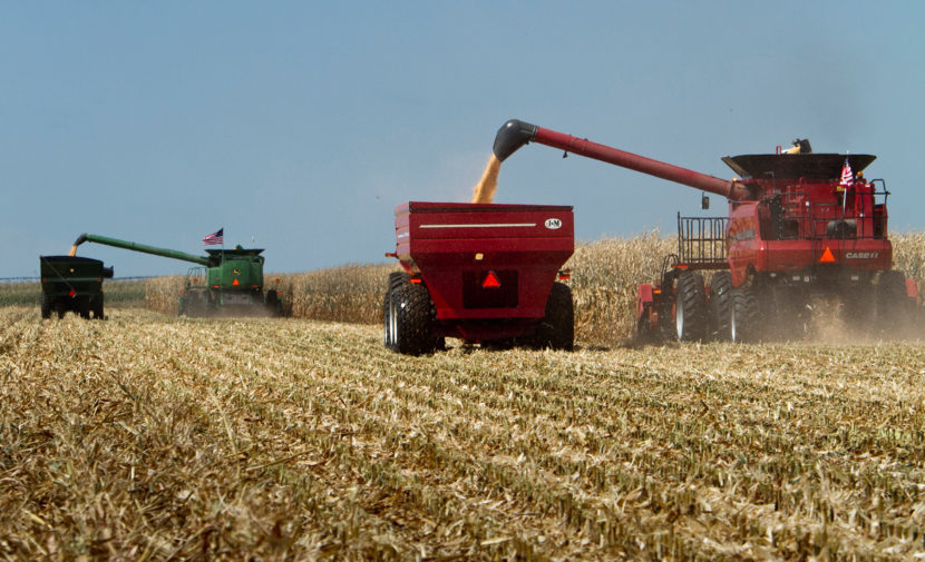 Combines harvest a corn field in Grand Island, Neb. (Nati Harnik/AP)