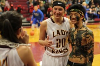Alexis Biggerstaff can’t camouflage her enthusiasm for the Lady Kings’ win on Friday. (Photo by Robert Woolsey/KCAW)