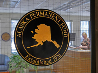 An Alaska Permanent Fund seal marks the office of the Alaska Permanent Fund Corp. in Juneau on March 14, 2016.