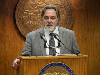 Department of Revenue Commissioner Randall Hoffbeck, discusses the annual state revenue forecast at a press availability, March 21, 2016. (Photo by Skip Gray/360 North)