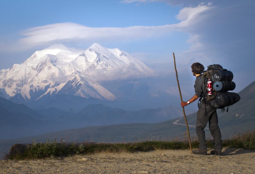 Denali and hiker backpacker
